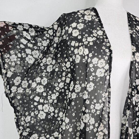 NWT LC LAuren COnrad Black White Floral Open Front Flowy BOho KImono Cardigan OS - Picture 5 of 10
